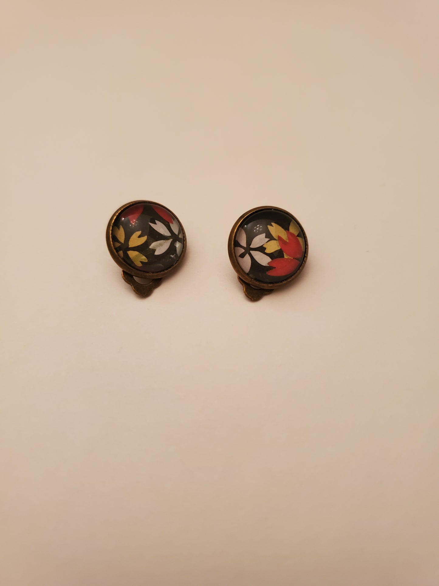 Glass Cabachon Tiny Clip On Earrings