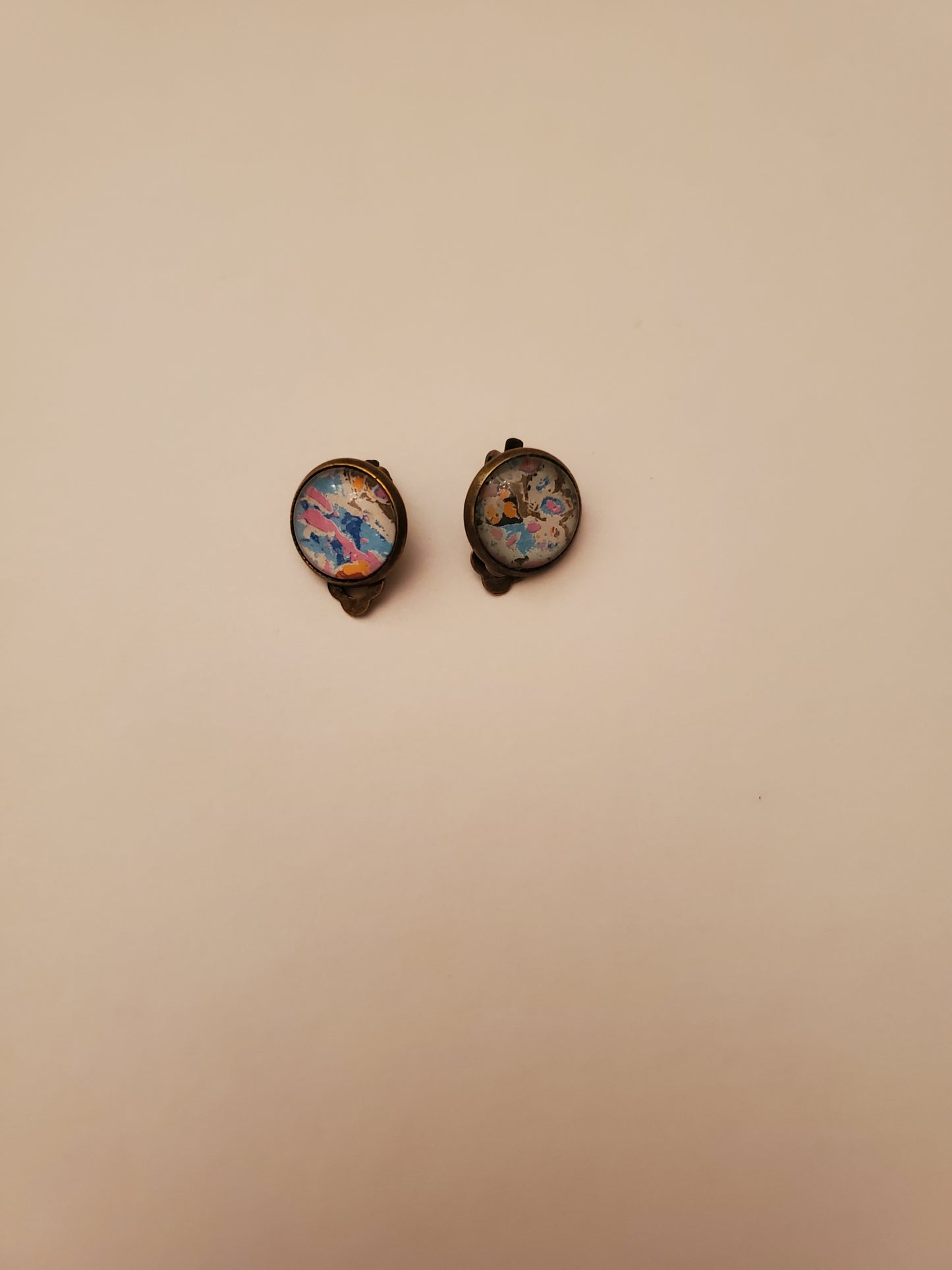 Glass Cabachon Tiny Clip On Earrings