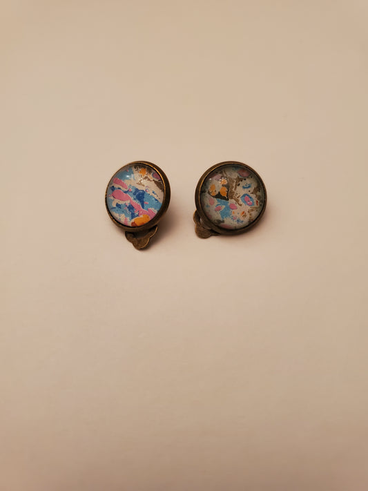 Glass Cabachon Tiny Clip On Earrings