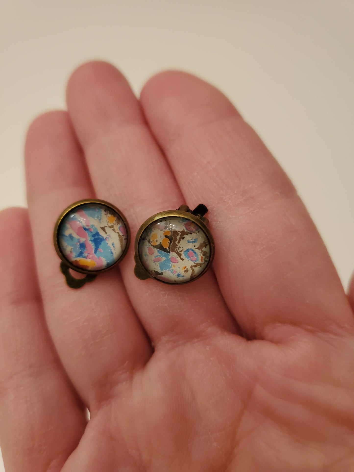 Glass Cabachon Tiny Clip On Earrings