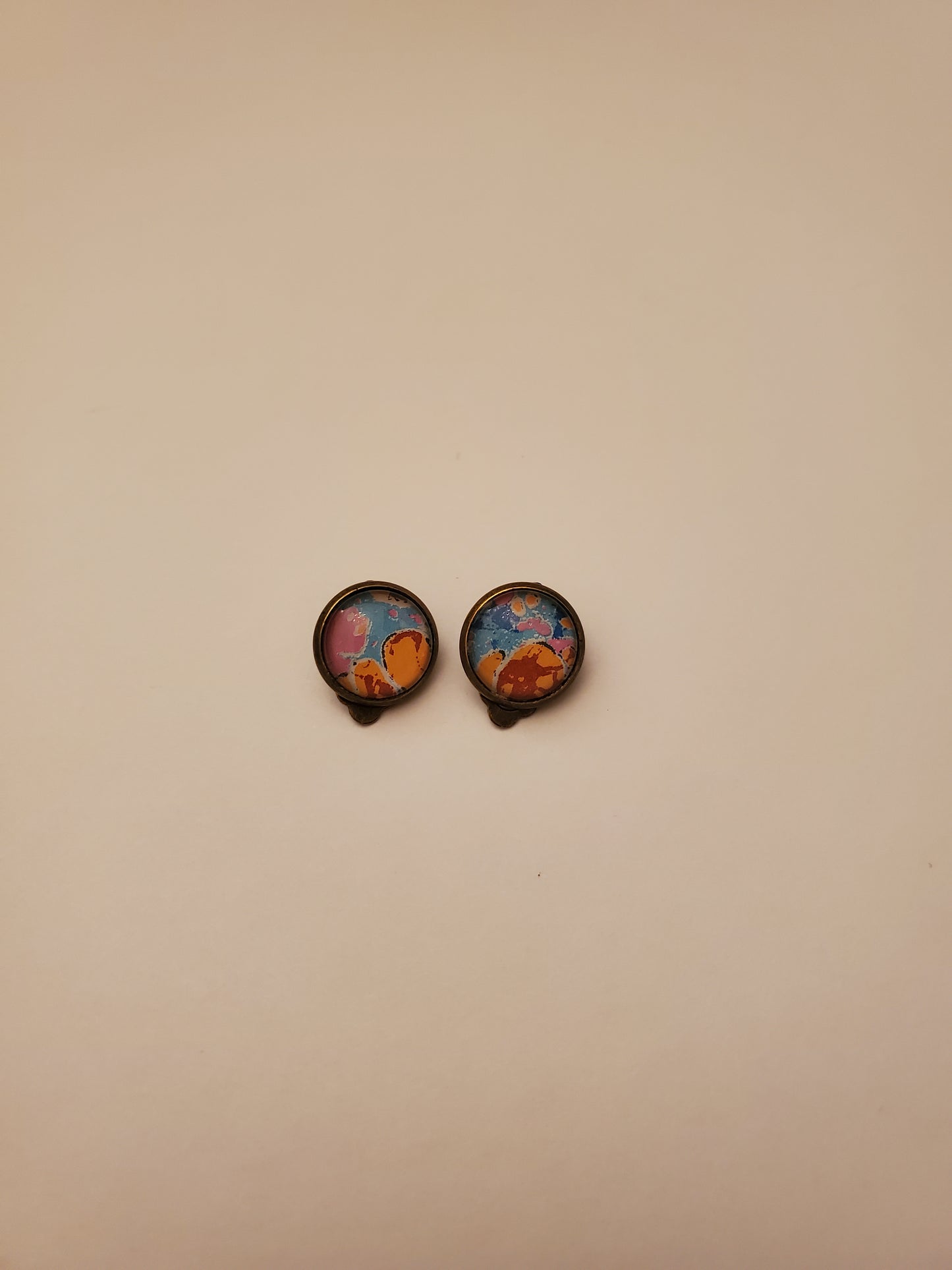 Glass Cabachon Tiny Clip On Earrings