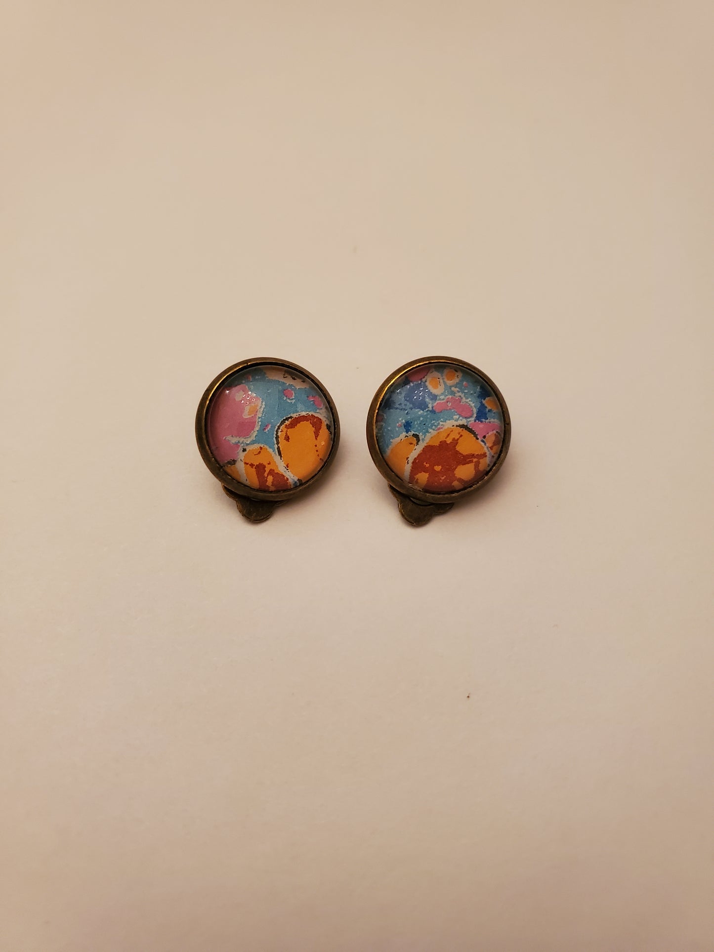 Glass Cabachon Tiny Clip On Earrings