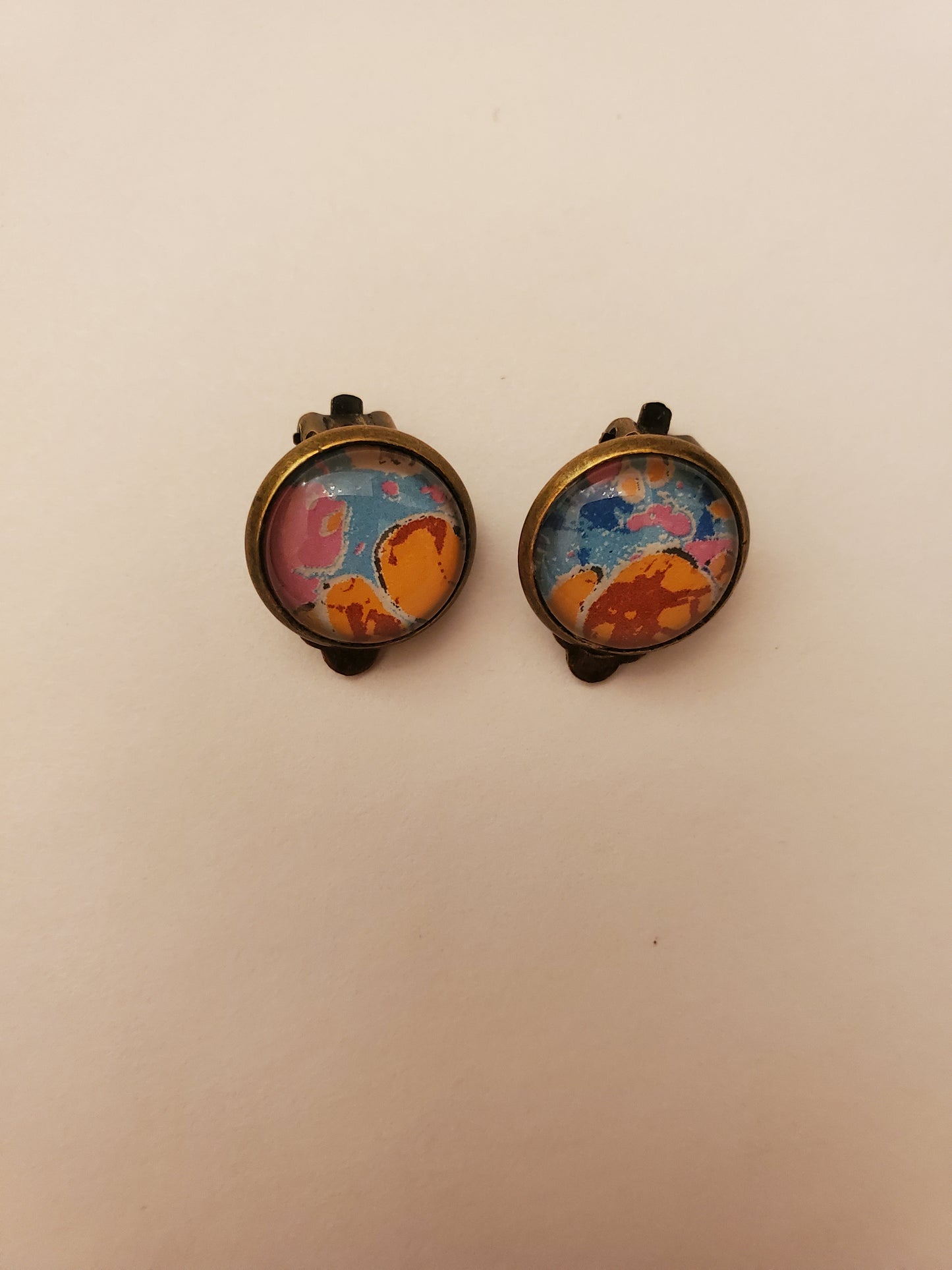 Glass Cabachon Tiny Clip On Earrings