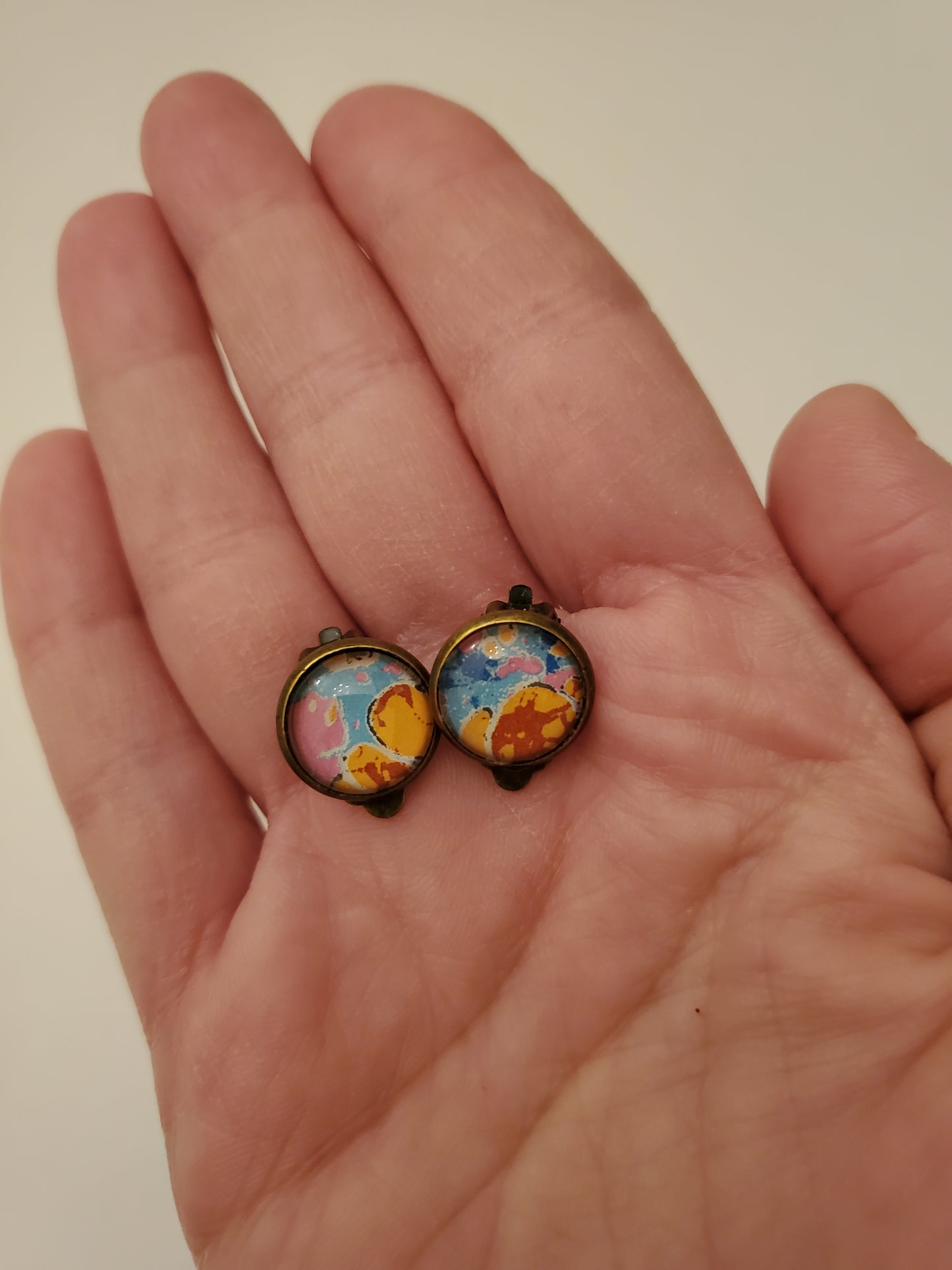 Glass Cabachon Tiny Clip On Earrings