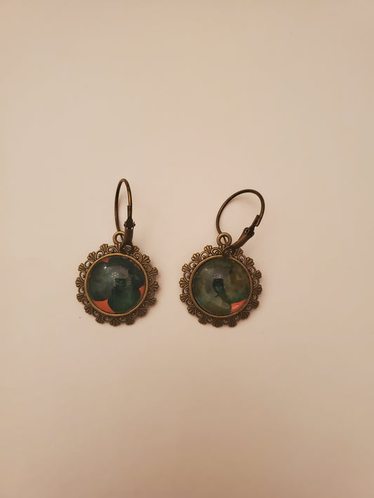 Dried Floral Glass Cabachon Earrings