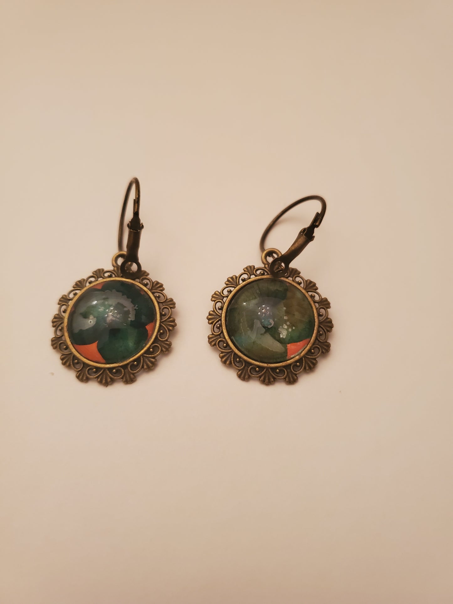 Dried Floral Glass Cabachon Earrings