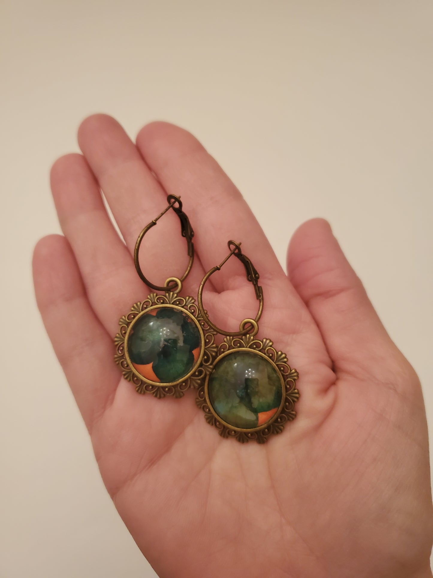 Dried Floral Glass Cabachon Earrings