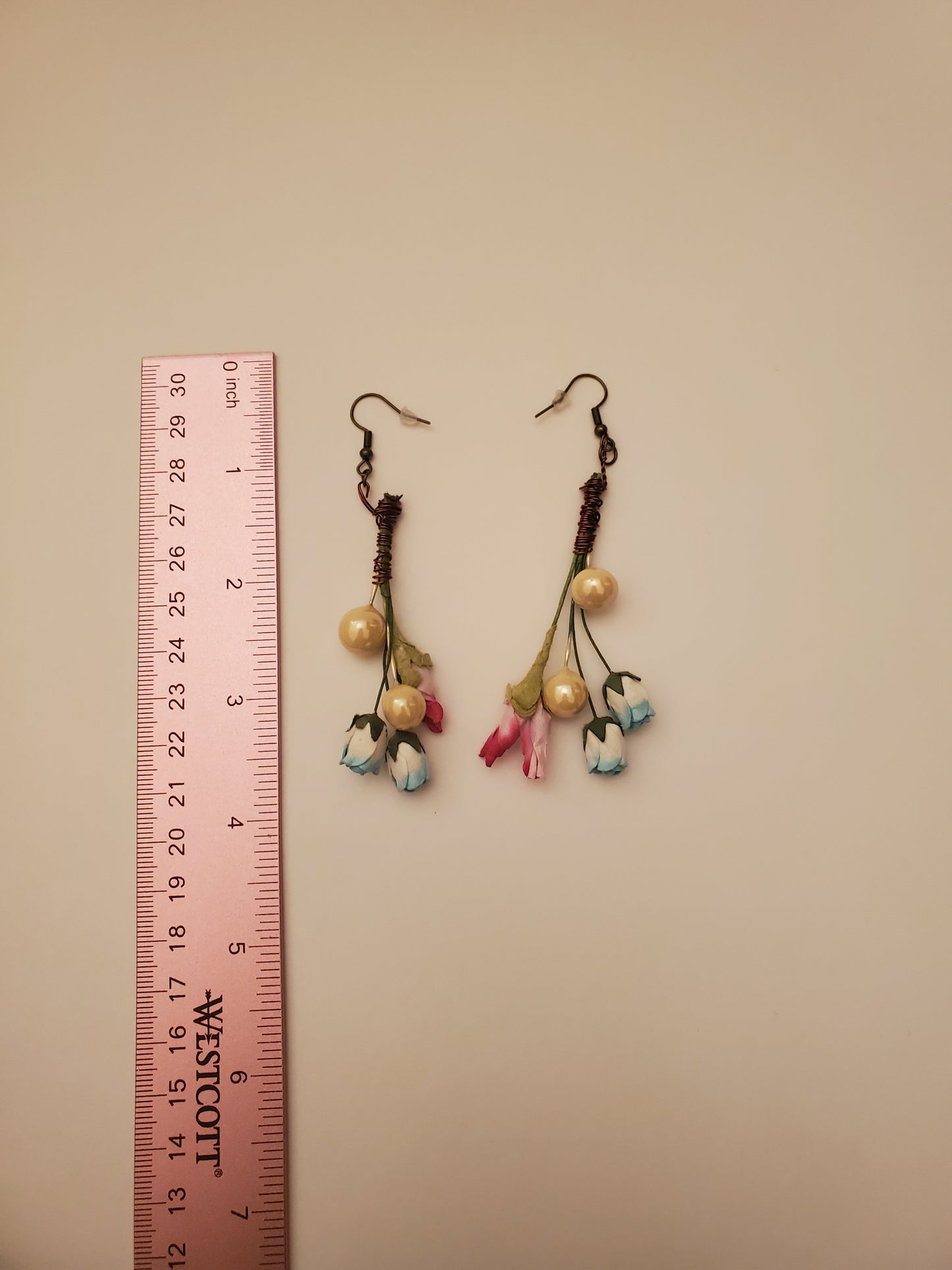 Drop Floral Bead Earrings with Hand Wiring