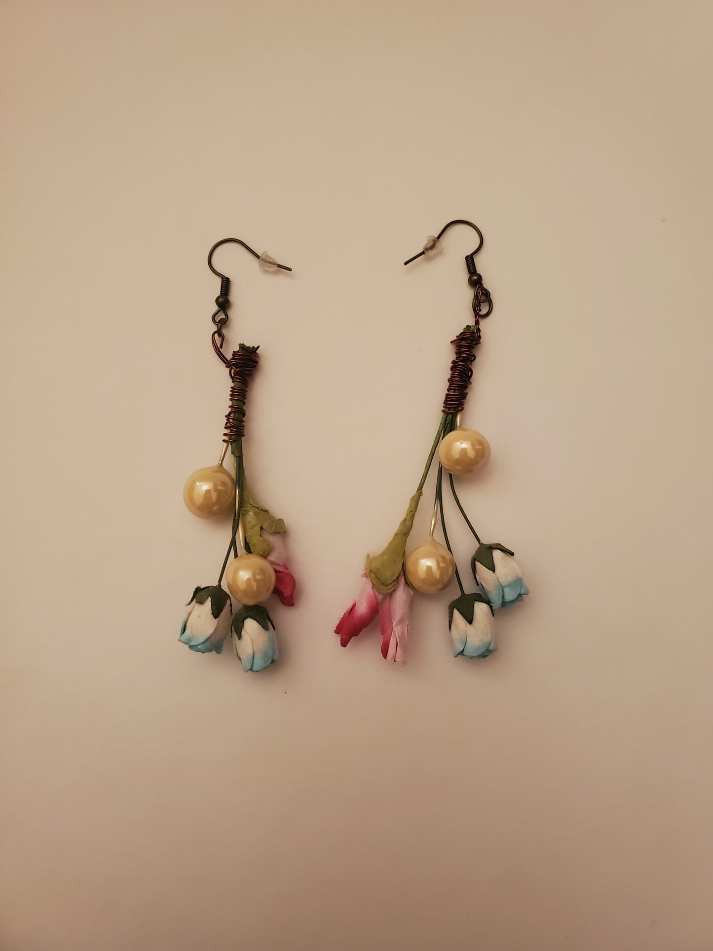 Drop Floral Bead Earrings with Hand Wiring