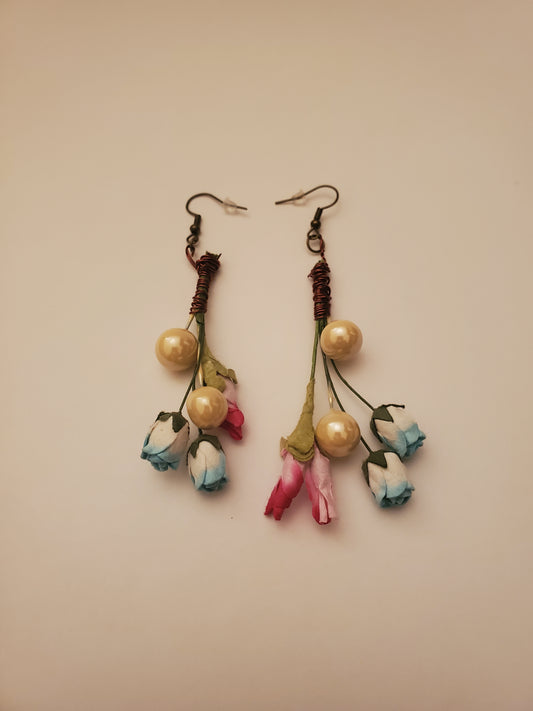 Drop Floral Bead Earrings with Hand Wiring