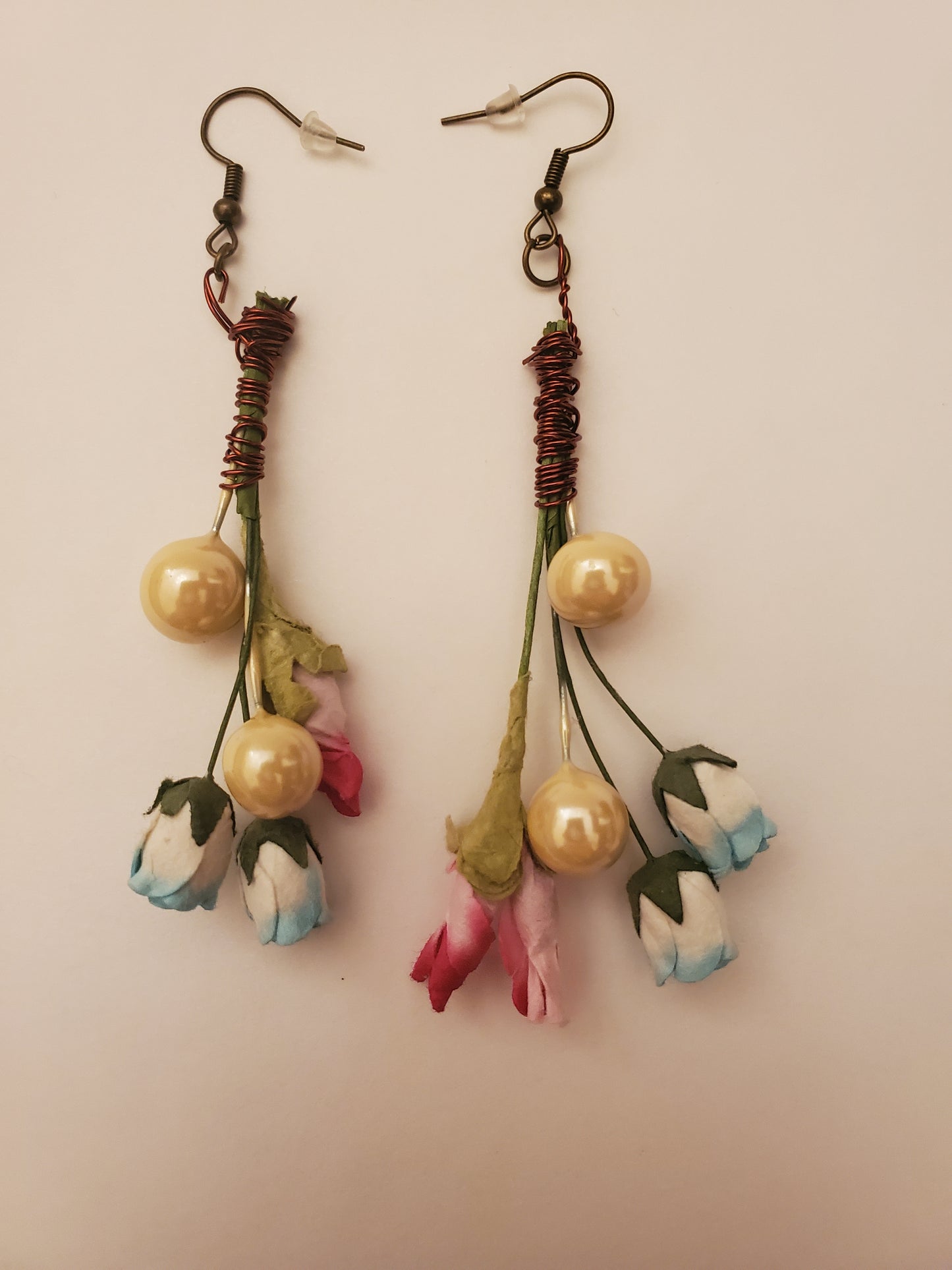 Drop Floral Bead Earrings with Hand Wiring