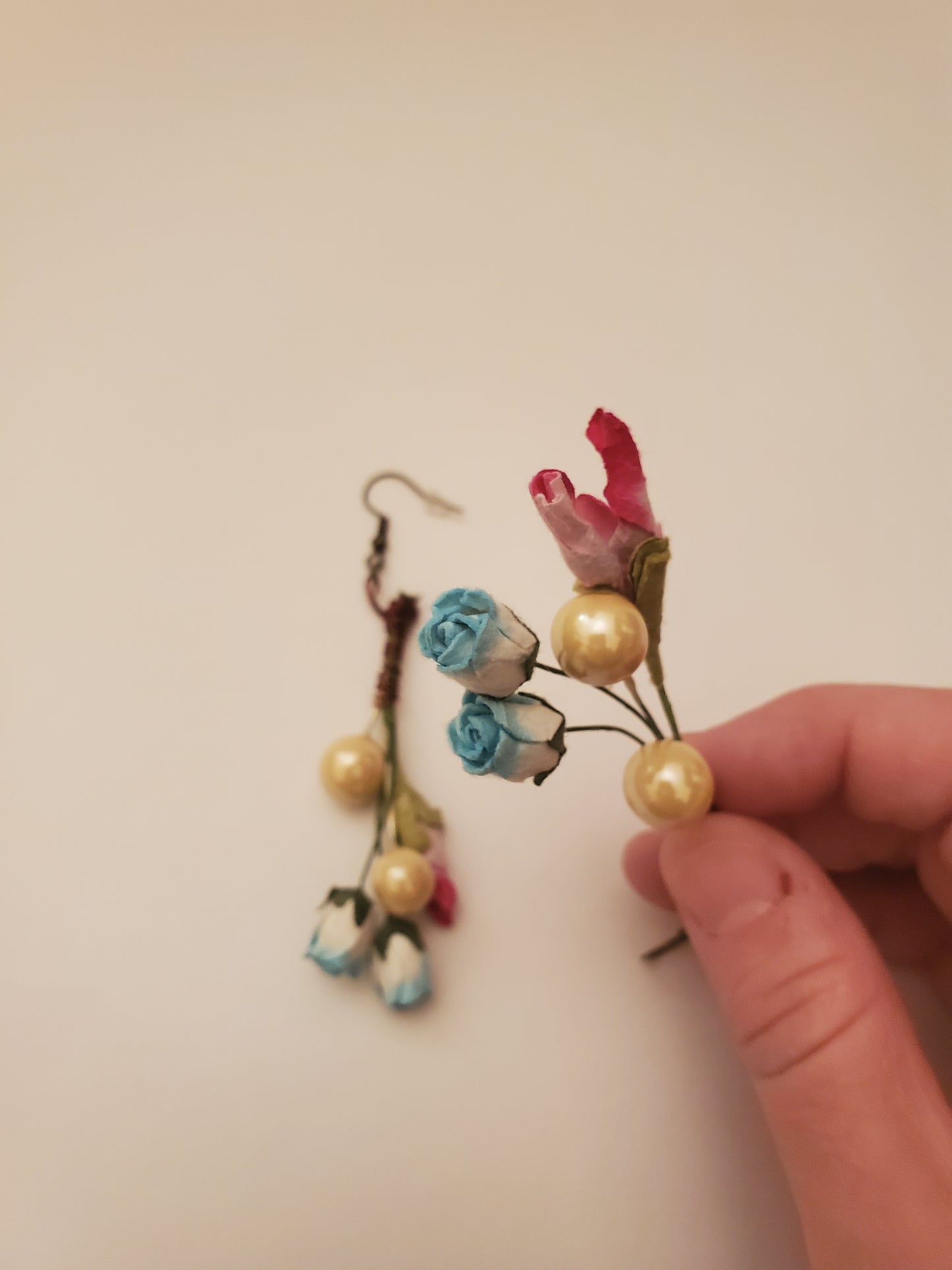 Drop Floral Bead Earrings with Hand Wiring