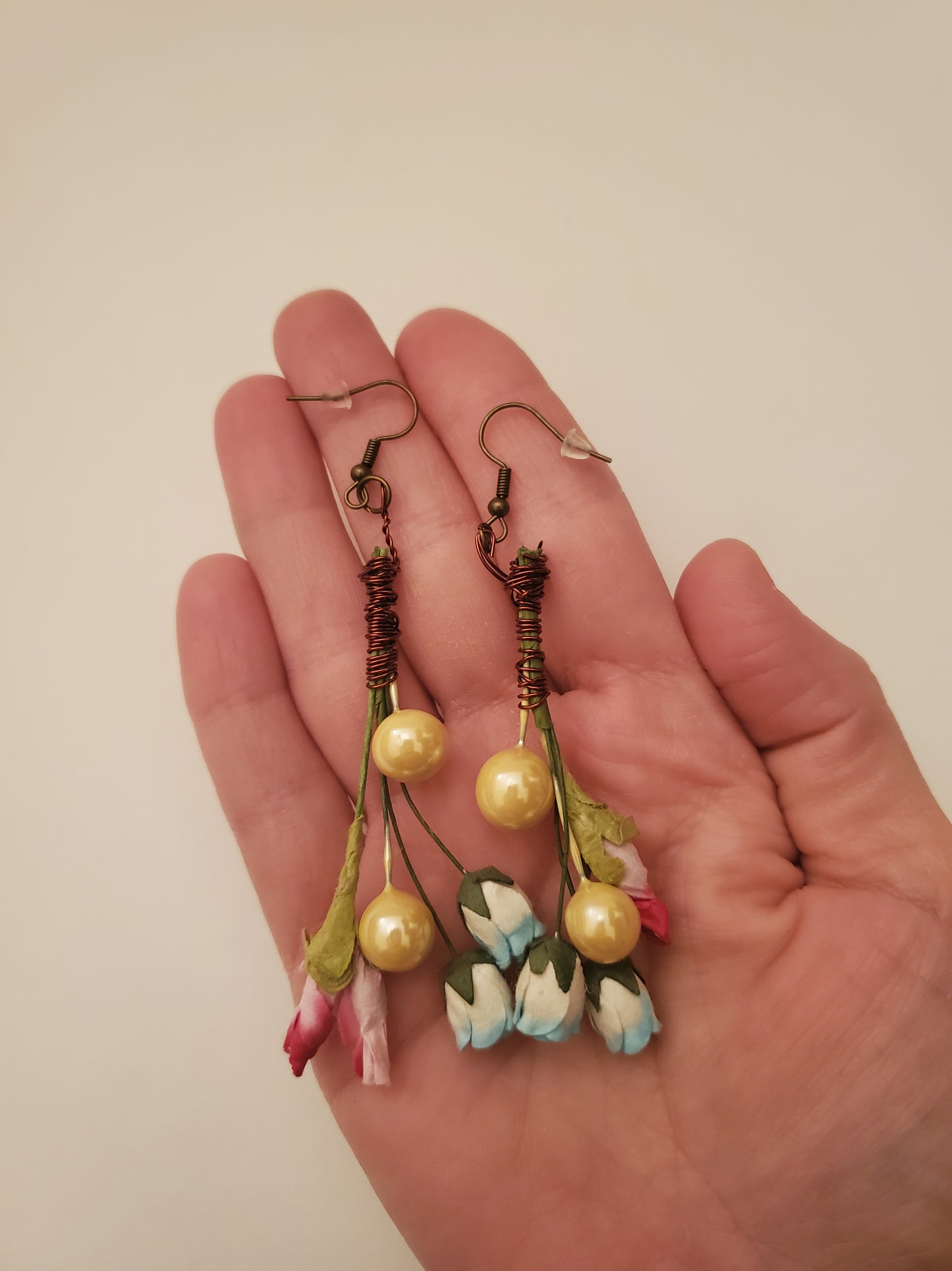 Drop Floral Bead Earrings with Hand Wiring