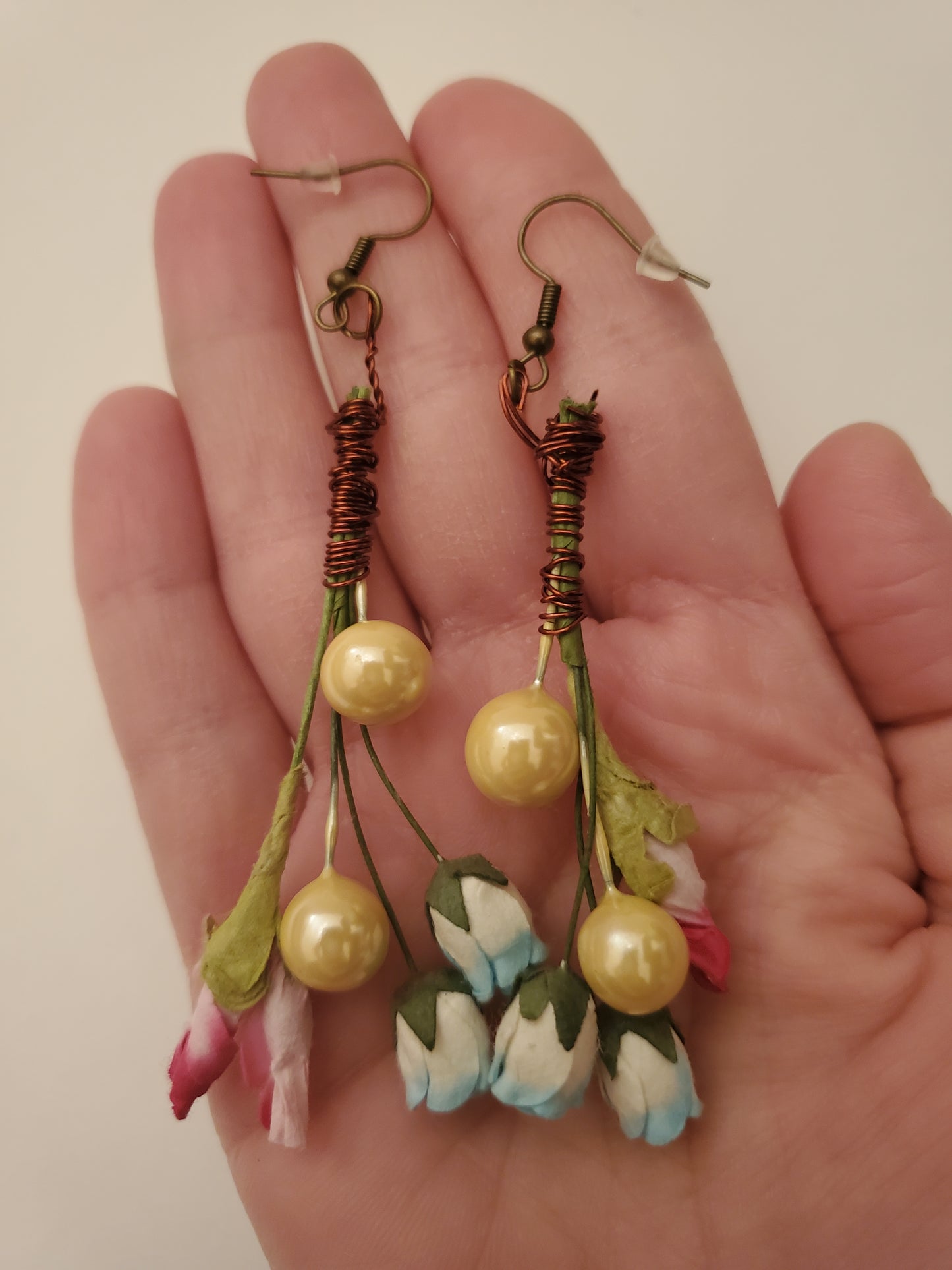 Drop Floral Bead Earrings with Hand Wiring