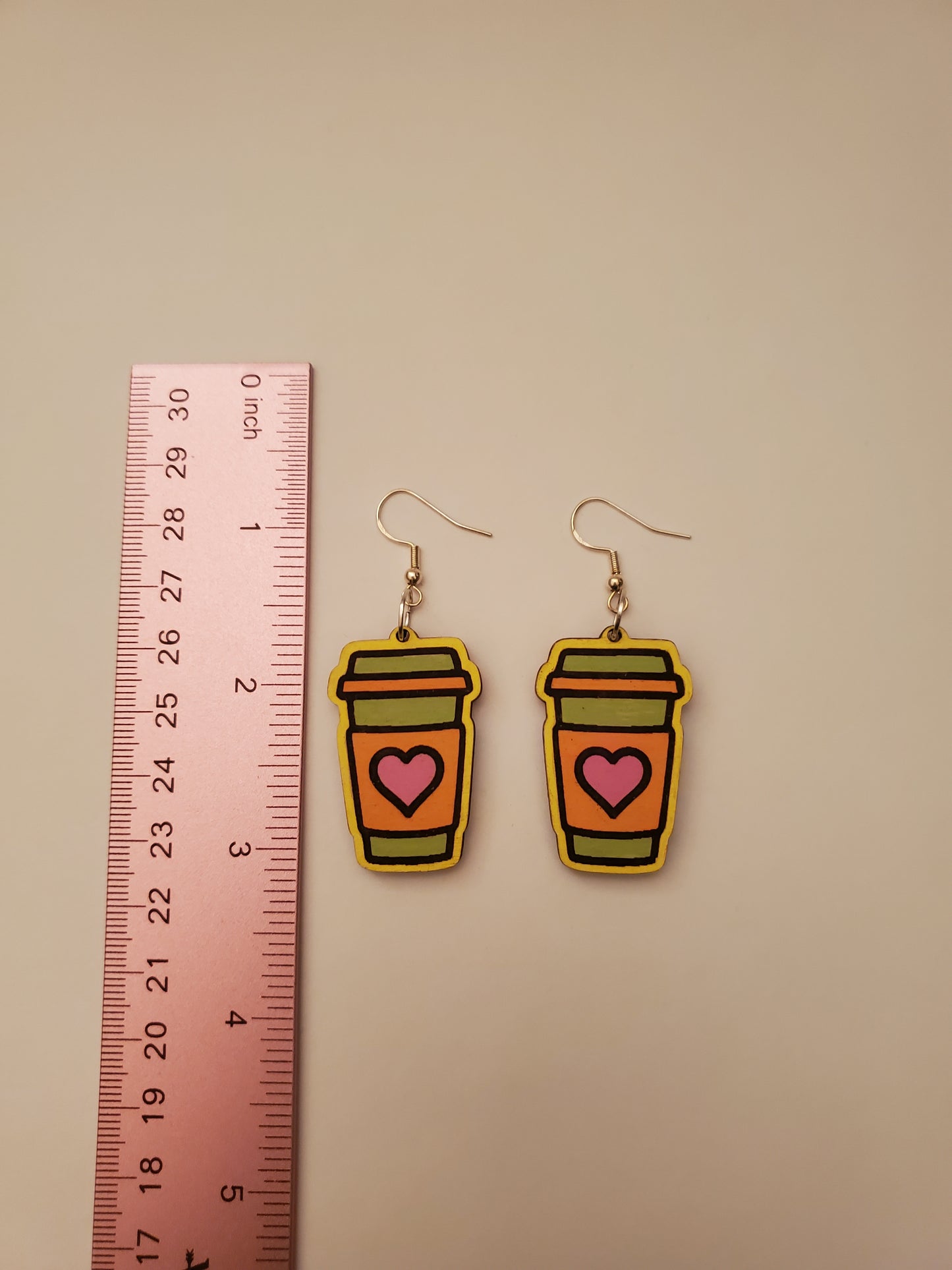 Handpainted Wood Coffee Cup Earrings