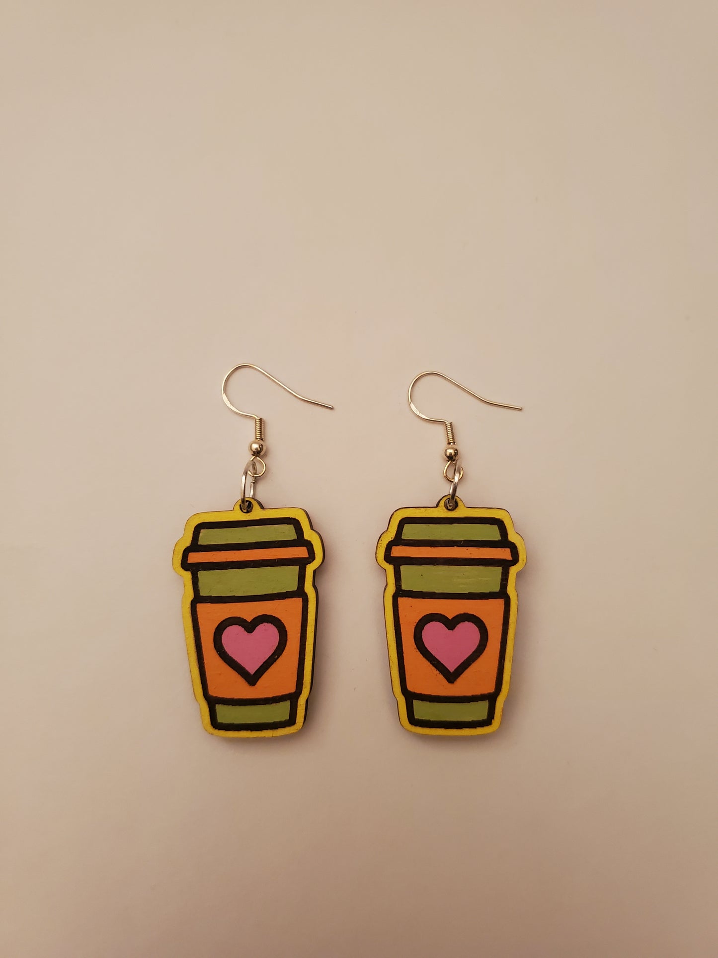 Handpainted Wood Coffee Cup Earrings