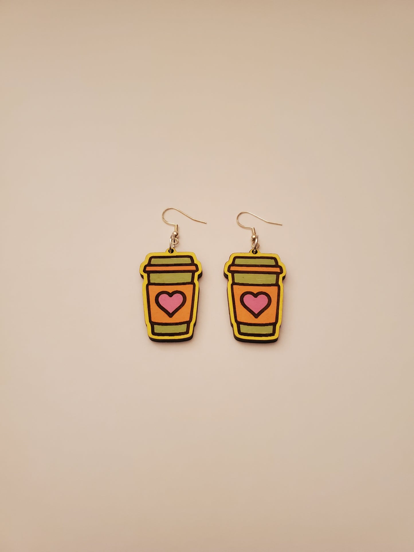 Handpainted Wood Coffee Cup Earrings