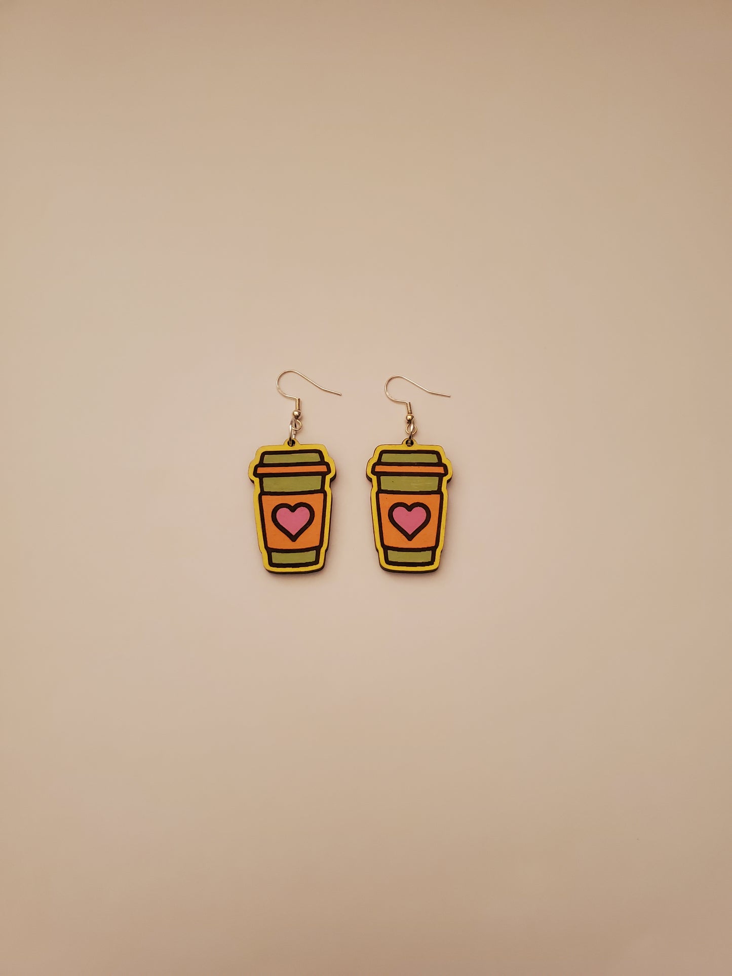 Handpainted Wood Coffee Cup Earrings