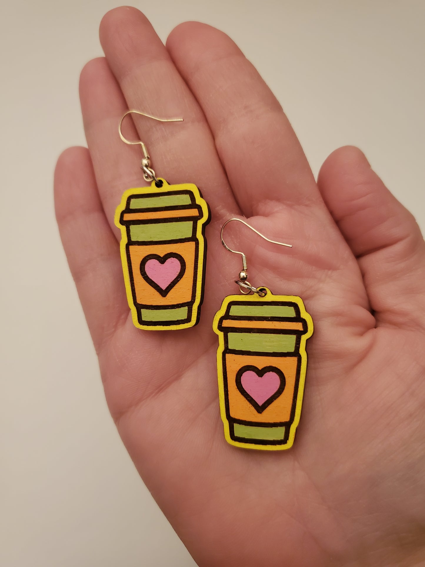 Handpainted Wood Coffee Cup Earrings