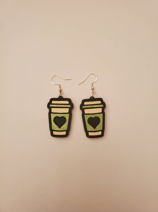 Handpainted Wood Coffee Cup Earrings