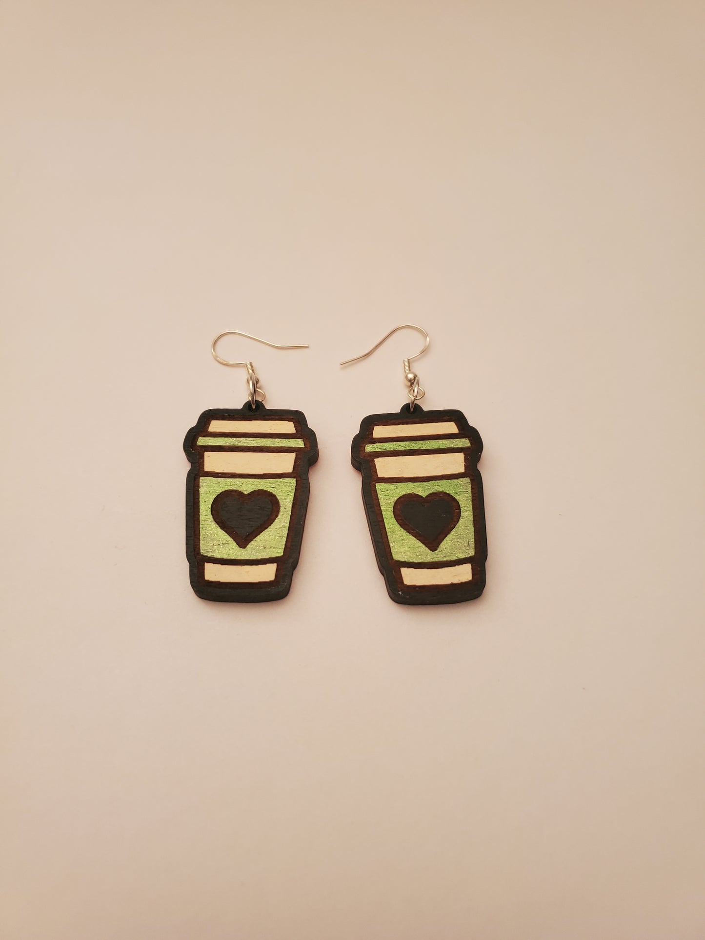 Handpainted Wood Coffee Cup Earrings