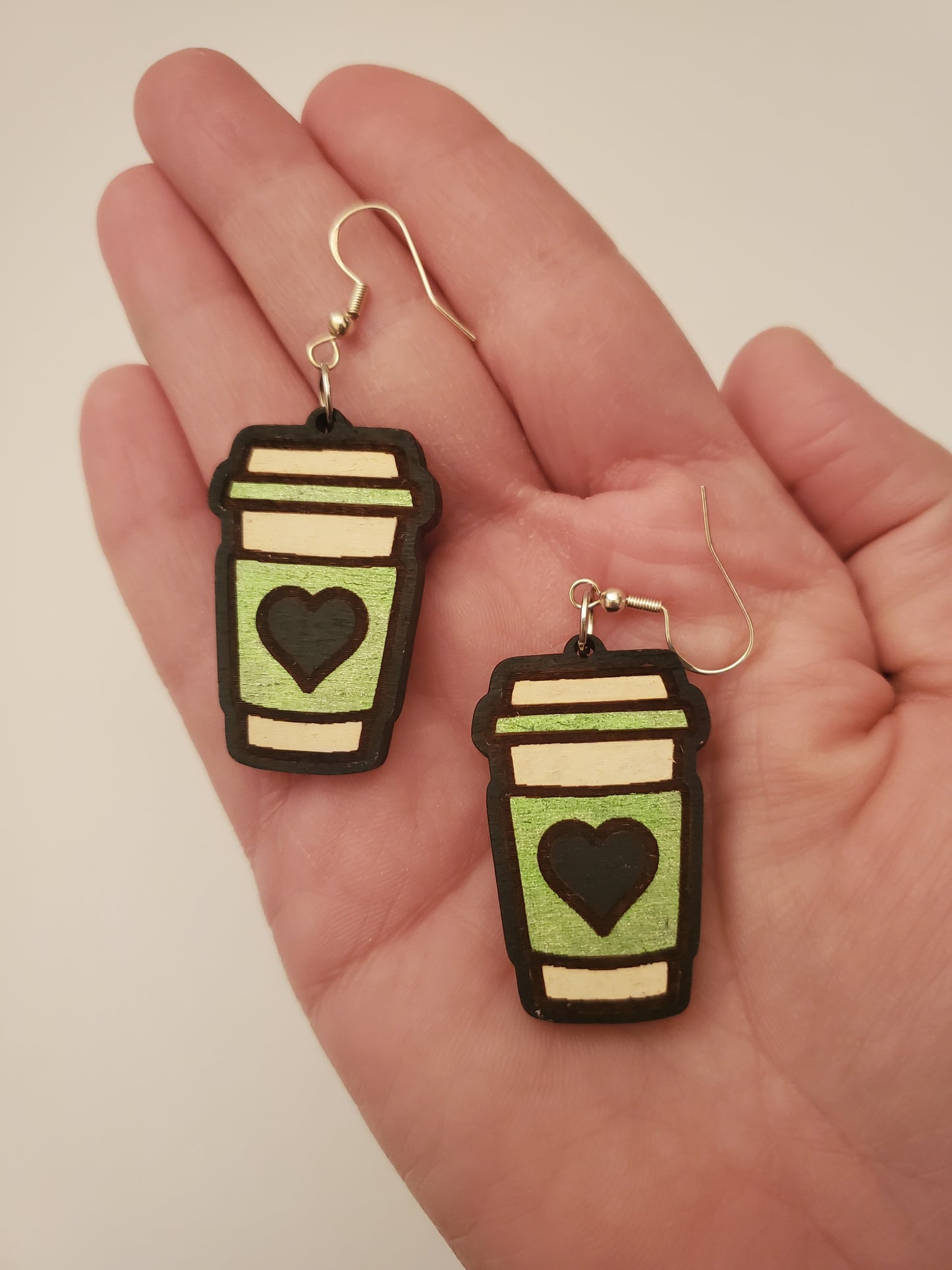 Handpainted Wood Coffee Cup Earrings