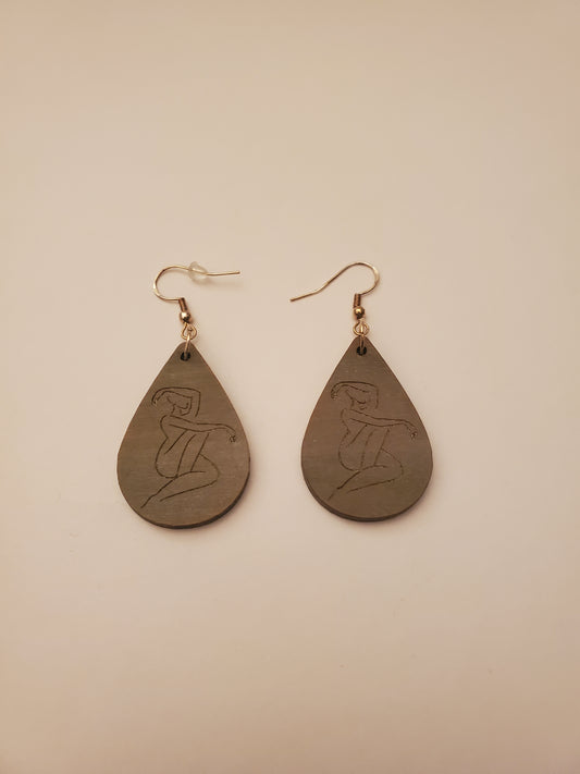 Handpainted Wood Womanly Figure Earrings