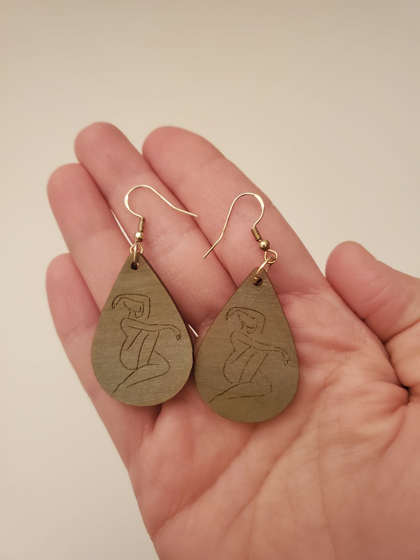 Handpainted Wood Womanly Figure Earrings