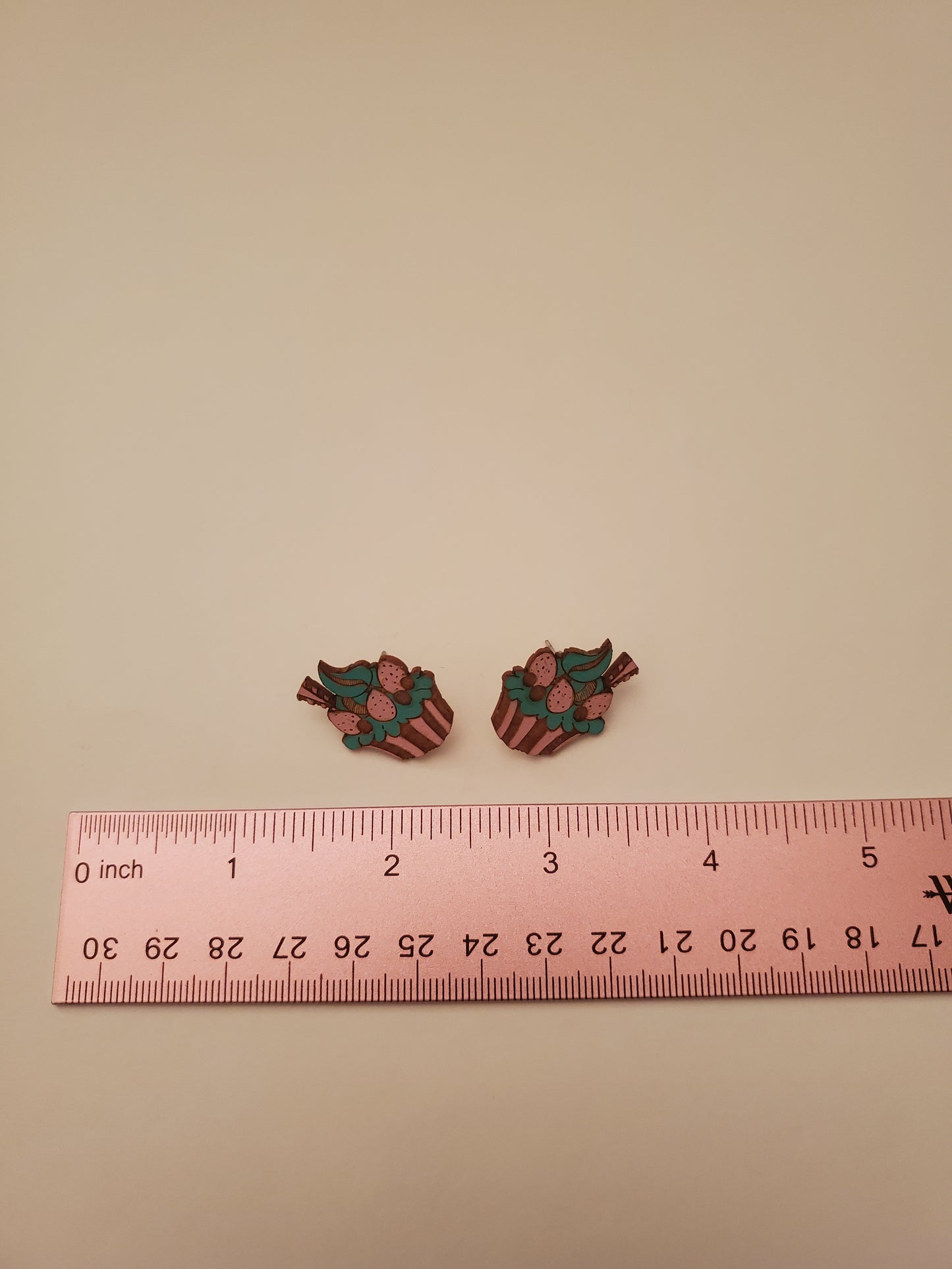 Handpainted Small Wood Cupcake Earrings