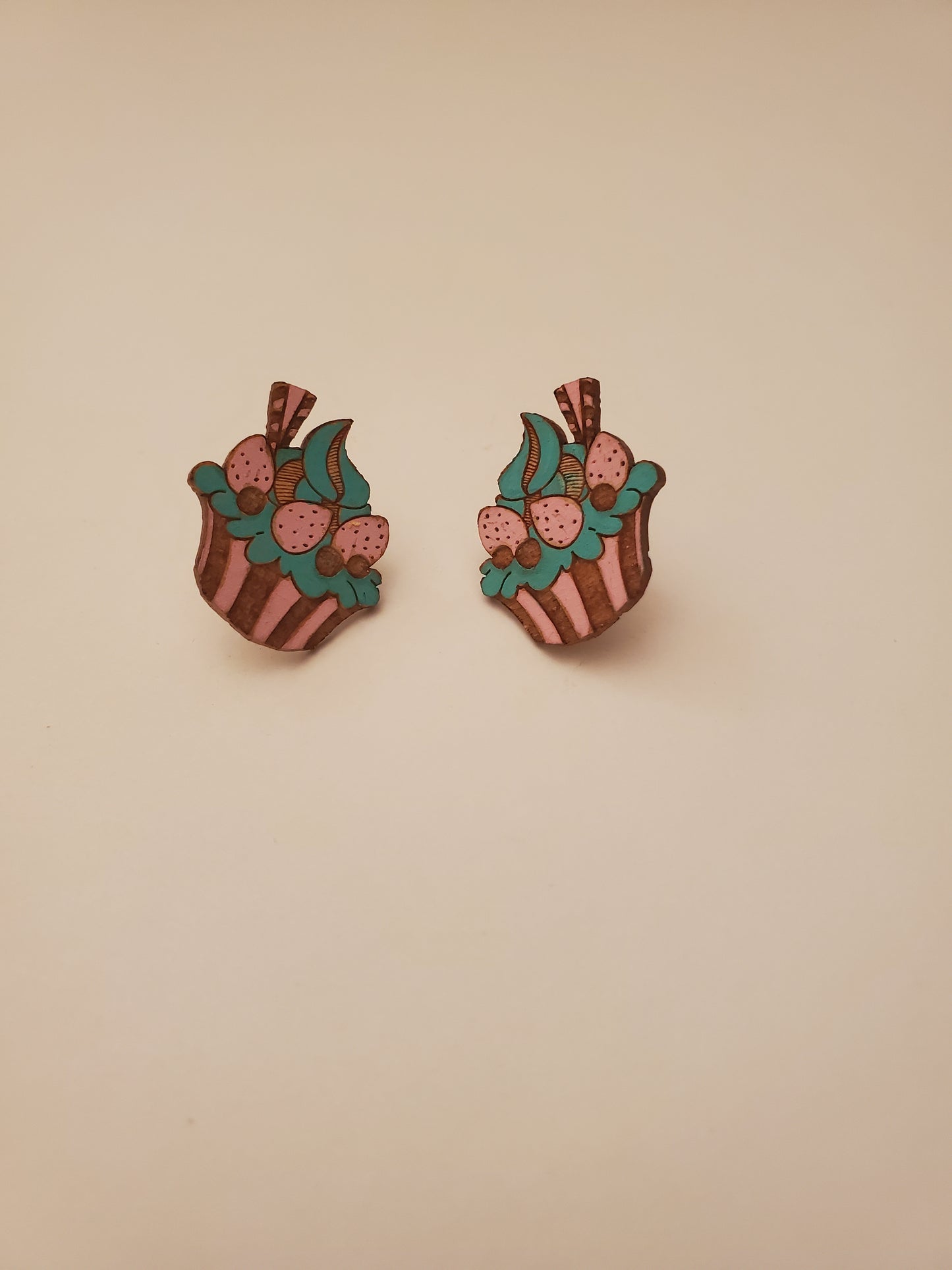 Handpainted Small Wood Cupcake Earrings