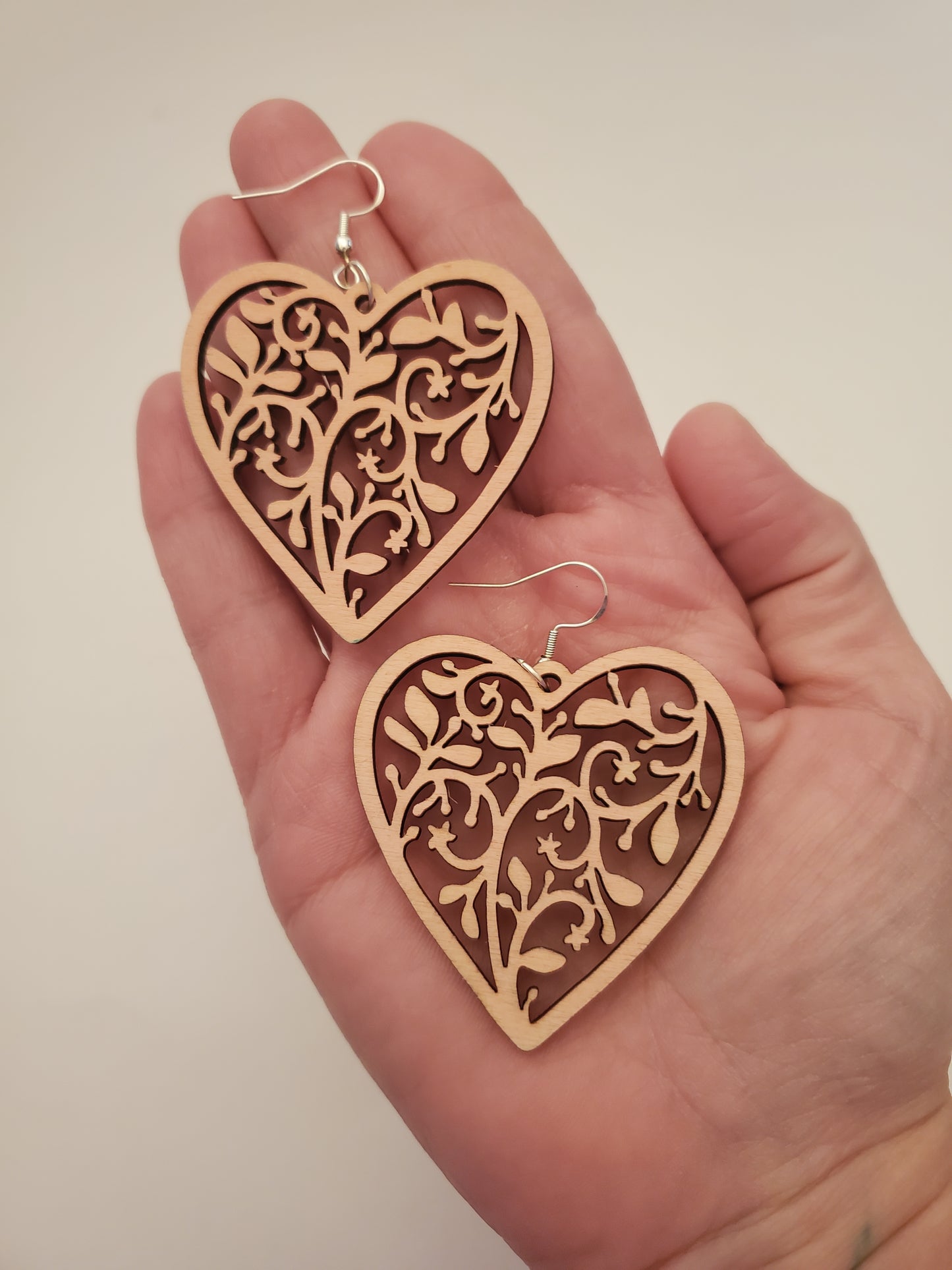 Handpainted Heart Shape Wood Earrings