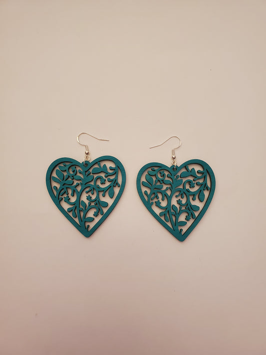 Handpainted Heart Shape Wood Earrings