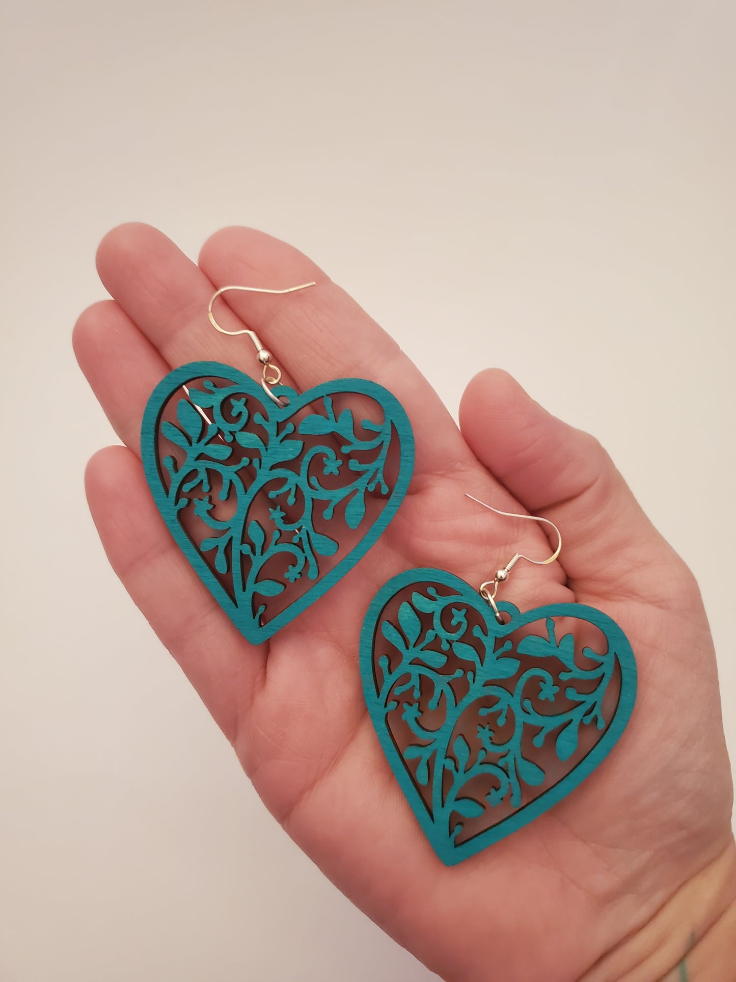 Handpainted Heart Shape Wood Earrings